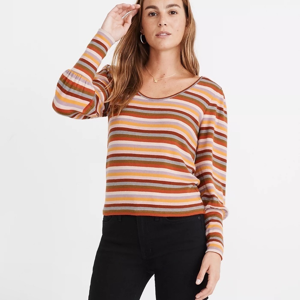 Madewell Multicolor Striped Puff-Sleeve Scoopneck Long Sleeves Top Size XXS
